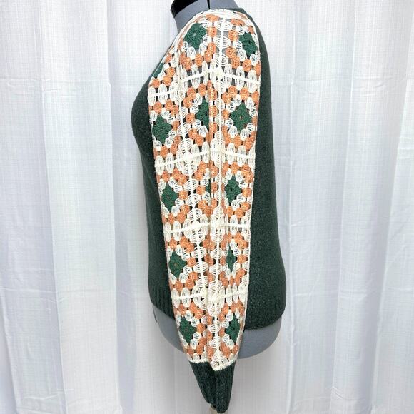 Everyday Chic Crochet Patch Sleeve Sweater Boho Cottagecore Knitwear Sz: M - Picture 3 of 8